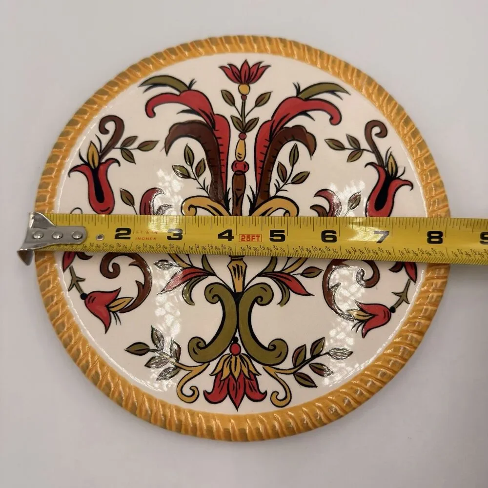 Pier 1 Oralia 8 3/8” Earthenware Trivet Hot Pad Floral Discontinued Tuscan